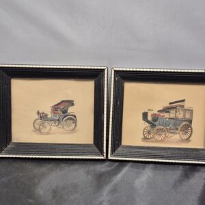 Vintage Automobile  Framed Art Set - Old Cars Drawing Collectibles